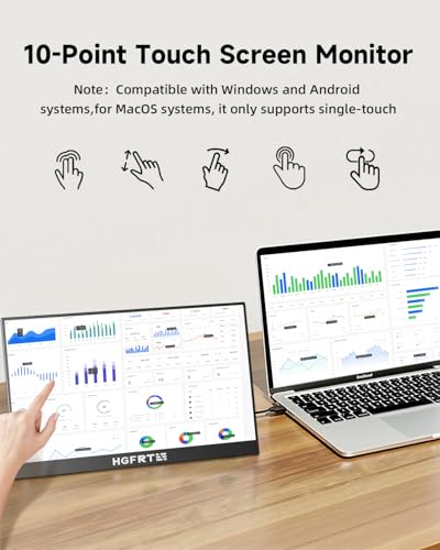 Portable Monitor Touchscreen 15.6", 1920x1080 60Hz FHD IPS HDR 10-Point Touch Screen Monitor with Built-in Stand & Speaker, HDMI USB C VESA External Travel Monitors for Laptop, PC, Mac, Phone - size: 15.6inch