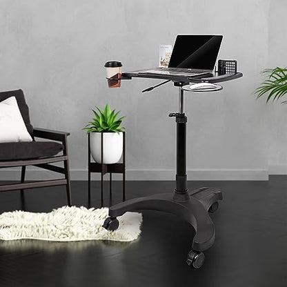 EHO Mobile Laptop Standing Desk Carts on Wheels with Stationery Storage, Pneumatic, Height Adjustable Rolling Stand, Sit to Stand Computer Cart, Workstation for Home, Office, Medical and School - style: Pro Desk