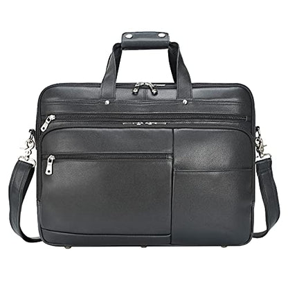 Polare X-Large 18" Full Grain Leather Briefcase For Men Business Travel Case Messenger Bag Fits 17.3" Laptop - color: Black (X-large 18'')