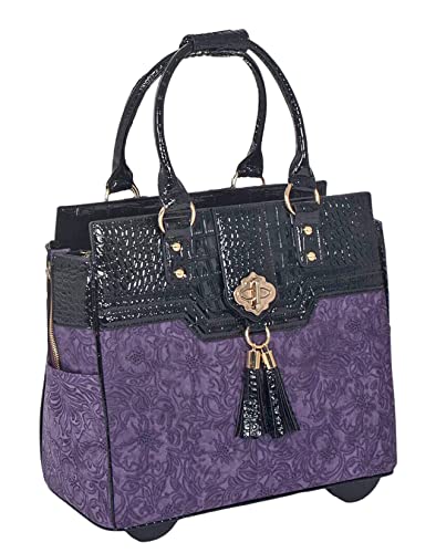 JKM and Company Alligator Compatible With Computer iPad, Laptop Tablet Rolling Tote Bag Briefcase Carryall Bag | Compatible With - style: Contessa
