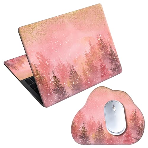 Laptop Skin Sticker Decal 15-15.6 Inch with Cute Mouse Pad, Universal Reusable Vinyl Sticker for 12.1 13 13.3 14 15.4 Inch Netbook and Notebook PC, Pink Gold Forest - color: Pink Gold Forest