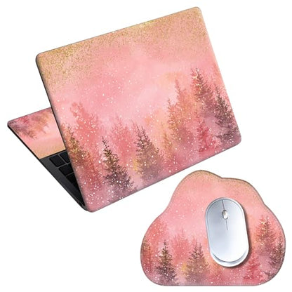 Laptop Skin Sticker Decal 15-15.6 Inch with Cute Mouse Pad, Universal Reusable Vinyl Sticker for 12.1 13 13.3 14 15.4 Inch Netbook and Notebook PC, Pink Gold Forest - color: Pink Gold Forest