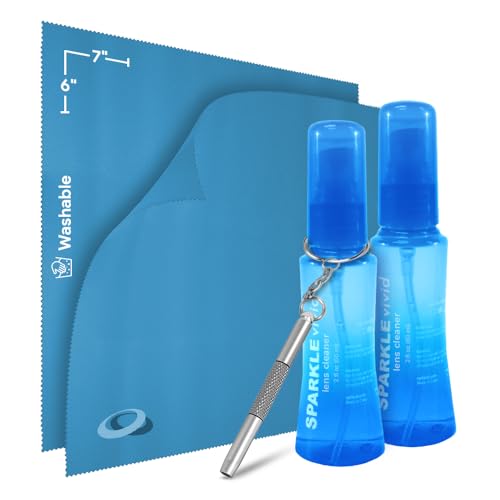 Sparkle Vivid Anti-Reflective Safe Lens Cleaner & Repair Kit – (2) 2oz Glasses Cleaner Spray, (2) Microfiber Cloth & Keychain Screwdriver for Eyeglasses, Sunglasses, Lenses & Screens (5 Piece Set) - style: Blue | 2x2oz Lens Spray + 2 Microfiber Cloths + 1