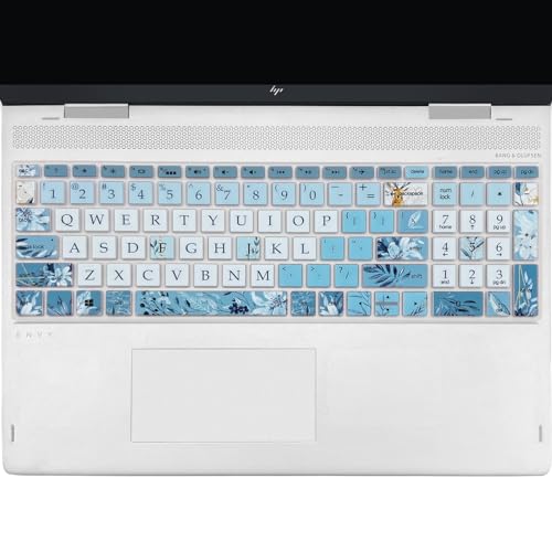 Keyboard Cover for HP Envy x360 15m-bp/bq /2020 2019 HP Pavilion 15/ HP Pavilion x360 15.6” Series/HP Envy 17 17.3" Series/HP Laptop 15t 17t 17-ca0011nr 17-by0040n, Gray Blue Flowers - color: Gray Blue Flowers
