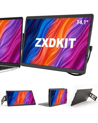 Laptop Screen Extender 14 inch FHD IPS Dual Portable Screen for Laptop | 360° Rotation, Adjustable Stand, 1.34lbs Ultra-Slim Lightweight，Plug & Play, Mini HDMI/USB Type-C, Windows/Mac/Android - size: 14.1 Inch