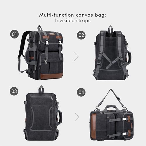 WITZMAN Canvas Travel Backpack for Men Large Laptop Backpack Fits 16 Inch | Expandable 32L to 42L, Carry-on Airline Approved Convertible Shoulder Rucksack, For Vacation, Overnight Trip, A6617 Black - color: Black