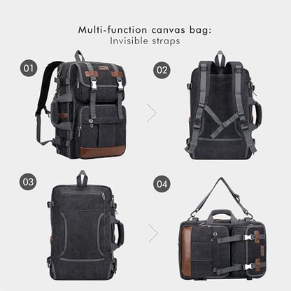 WITZMAN Canvas Travel Backpack for Men Large Laptop Backpack Fits 16 Inch | Expandable 32L to 42L, Carry-on Airline Approved Convertible Shoulder Rucksack, For Vacation, Overnight Trip, A6617 Black - color: Black