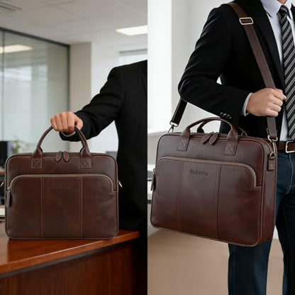 Blofinche Genuine Leather laptop briefcase 15.6 inch Computer Messenger shouledr work handbag Satchel bags - color: Coffee