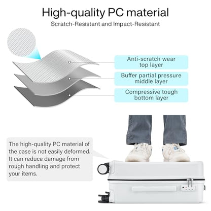 Hanke Hard Shell Luggage Sets 3 Pieces, Carry On and Checked Luggage Sets with Spinner Wheels, Durable PC Hardside Rolling Suitcase for Travel (16/24/28 Inch,Smoke White) - color: Smoke White, size: 3-Piece Set(16/24/28)