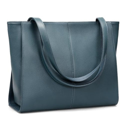befen Genuine Leather Tote Bag for Women Work Travel Leather Purse Handbags | Real Leather, Padded 14" Laptop Compartment, Multi-Pockets, Zipper, Tote Bag for Daily - color: Teal Blue