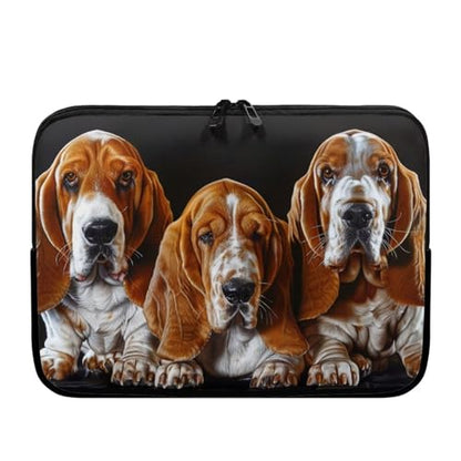 Basset Hound Printed Laptop Bag for Women Men, Lightweight Laptop Case Bag Protective Computer Case Bag 17 Inch Briefcase with Zipper, Easy to Carry Computer Carrying Cover - color: Basset Hound-Brown, size: 17 Inches