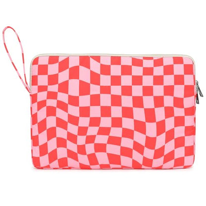 Pink Checker Pattern 13 inch Canvas Laptop Sleeve with Pocket 13 inch 13.3 inch Laptop 13 case13 Sleeve - color: Pink Checkered, size: 12.5 inch-13.3 inch