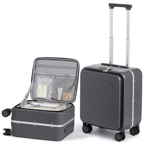 mixi 17x14x9 Carry On Luggage Underseat PC Hard Shell Suitcase Top Opening Aluminum Frame Travel Suitcases with Wheels, Rock Gray - color: Rock Gray, size: 17x14x9 Inch