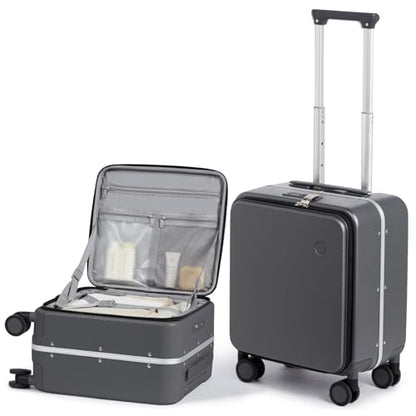 mixi 17x14x9 Carry On Luggage Underseat PC Hard Shell Suitcase Top Opening Aluminum Frame Travel Suitcases with Wheels, Rock Gray - color: Rock Gray, size: 17x14x9 Inch