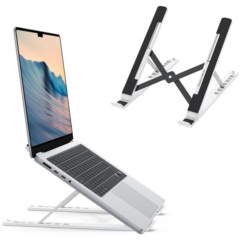 OMOTON Laptop Stand, Laptop Stand for Desk Ergonomic 7-Levels Angles Adjustable Computer Stand, Portable ABS Laptop Riser Holder Compatible with All Laptops and iPad（10-15.6", White - color: White