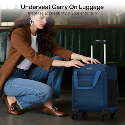 MILADA Underseat Carry On Luggage with Wheels, Airline Approved 16-inch Spinner Small Suitcase, Softside Travel Luggage, Personal Item Overnight Bag, Business Mini Suitcase for Women and Men, Blue - color: Blue