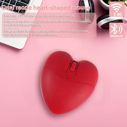 elec Space Wireless Bluetooth Mouse, Silent and Stylish Heart-Shaped Mouse for Laptop, PC - 10m Range (Red) - color: red