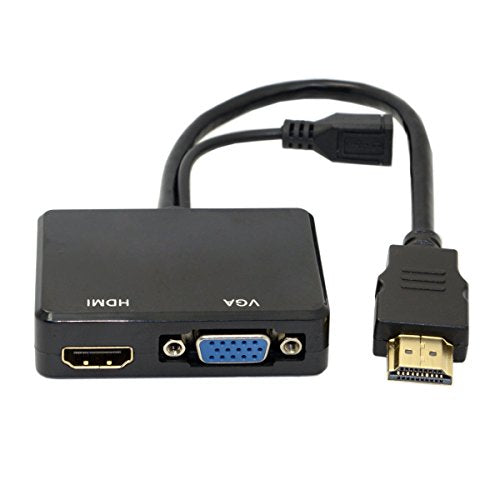 JSER HDMI to VGA & HDMI Female Splitter with Audio Video Cable Converter Adapter for HDTV PC Monitor - style: HDMI to HDMI+VGA