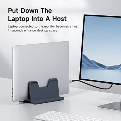 Hagibis Vertical Laptop Stand Desktop for Desk Gravity Locking Holder Dock Save Space Improves Airflow for MacBook Pro, Mac mini, Surface, HP, Dell, Chrome Book (Gen2 Black)
