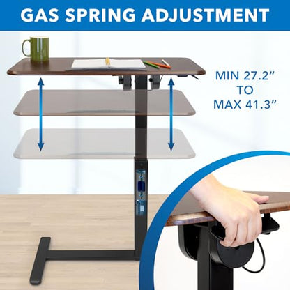 Mount-It! Rolling Bedside Table, Overbed Tray Table on Wheels for Hospital or Home Meals in Bed, Adjustable Height Tilting Swivel Standing Laptop Desk 31"x15" with Wheels, Walnut Color 27" to 41" High