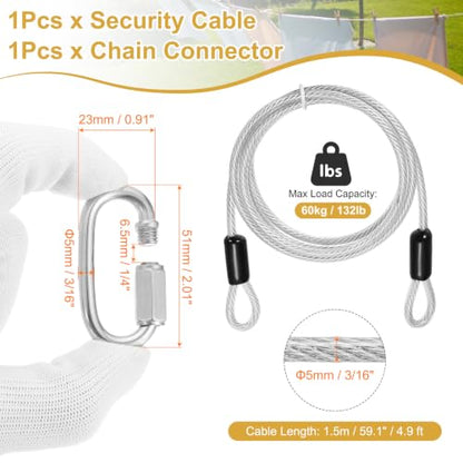 PATIKIL Security Cable Lock (3/16" Dia 4.9ft, Clear) Vinyl Coated 304 Stainless Steel Double Loop Flexible Wire Rope Safety Cable with Quick Links Locking Connectors - color: Clear, size: 3/16" x 4.9ft
