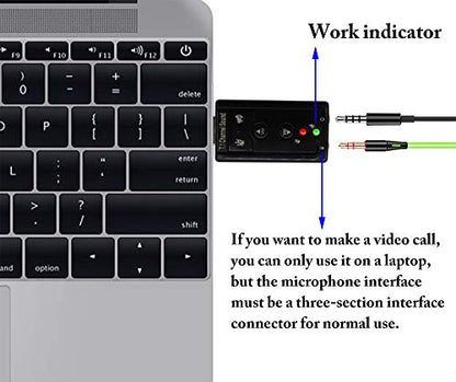 Hi-Speed USB 2.0 7.1-Channel Virtual USB 3D Stereo Audio Adapter External Sound Card with 3.5 mm Audio and Microphone Ports, Internal Amplifier and Volume Controls - color: led