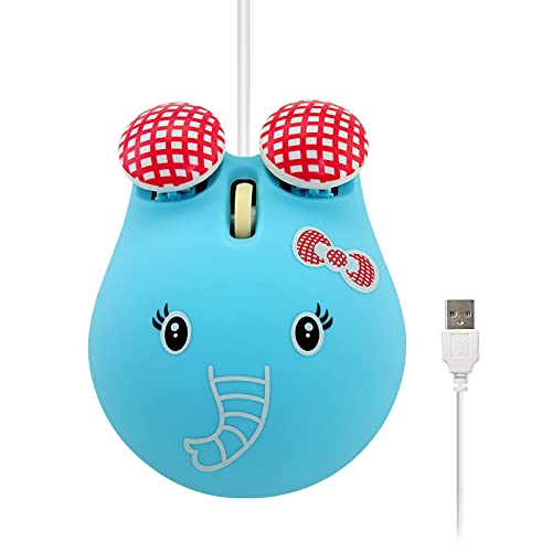 Sokelinn-six Wired Cute Mouse, USB Wired Mause for Kids with Lovely Cartoon Shaped, 1600PDI 3 Buttons Ergonomic Mini Mice for PC Laptop Desktop (Blue Elephant) - color: Blue Elephant