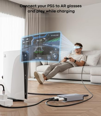 AR Glasses HDMI to USB C Adapter, 45W PD Play&Charge | 4K@60Hz Video Converter for XREAL, RayNeo and VITURE, Compatible with Switch, Portable Monitor, PS5, Xbox and Laptops