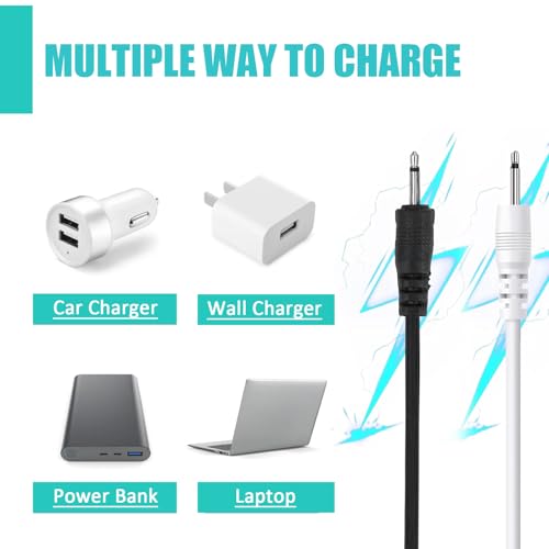 2 Pack DC 2.5mm Charger, USB A to DC 17mm x 2.5mm Charging Cable 3.28ft, Original Replacement Charging Lead Universal Charger Cord for Toys, Massagers, Beauty Equipment (Black+White)