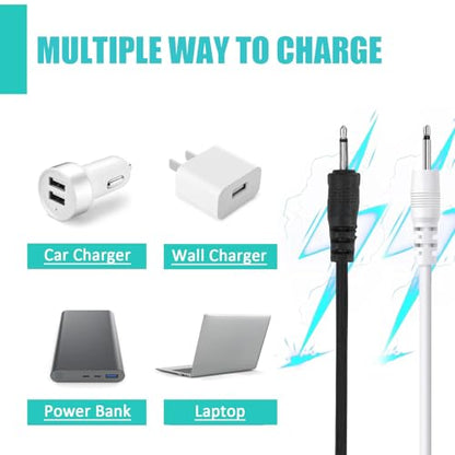 2 Pack DC 2.5mm Charger, USB A to DC 17mm x 2.5mm Charging Cable 3.28ft, Original Replacement Charging Lead Universal Charger Cord for Toys, Massagers, Beauty Equipment (Black+White)