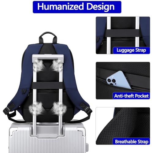 Business Backpack for Men 15.6 Inch,Slim & Expandable Waterproof Travel Laptop Backpack - color: Blue