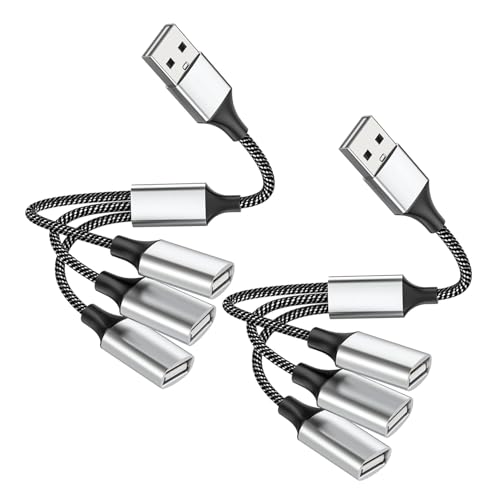 (2-Packs) USB Splitter Cable 1 to 3, USB 3 Way Splitter Hub Adapter – 1 Male to 3 Female USB 2.0 Extension Cord for Charging & Data Transfer, Compatible with Laptop, PC, Tesla Model 3 - color: USB 1to3