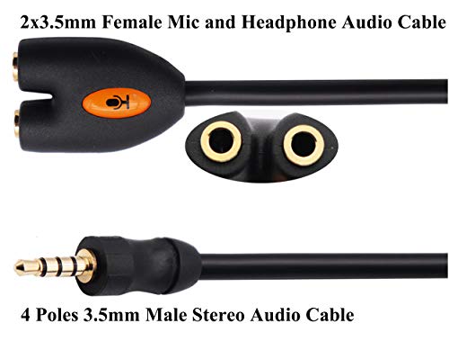 3.5mm Audio Headphone Y Splitter Cable 4-Pole 3.5mm AUX Male to 2 Port 3.5mm Female Headset Mic & Stereo Audio Y Splitter Cable for Earphone,for Smartphone, Samsung, LG, (17.5CM)(4Pole) - color: 4Pole