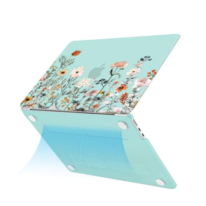 MOSISO Compatible with MacBook Air 13 inch Case M5 2026 M4 2025 M3 M2 2024-2022 A3449 A3240 A3113 A2681, Plastic Garden Flowers Hard Shell&Keyboard Cover&Screen Film for MacBook Air 13.6, Green - color: Green