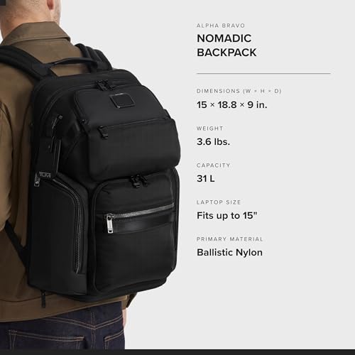 TUMI - Alpha Bravo Nomadic Backpack - Men's Durable Carry On Bag - 18.8" X 15.0" X 9.0" - Fits up to 15" Laptop - Black - color: Black