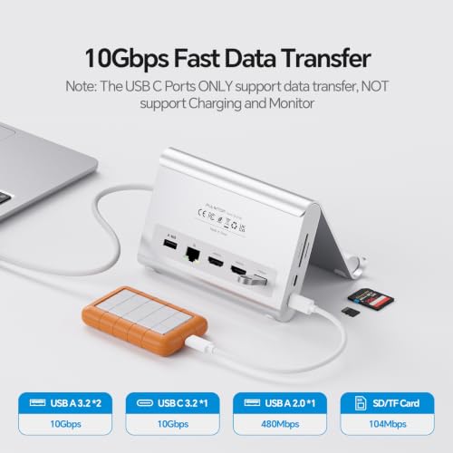 USB C Docking Station Dual Monitor for MacBook Pro/Air, 11-in-1 MacBook Docking Station with Stand, 2X 4K@60Hz HDMI, 100W PD, Ethernet, SD/TF, 10Gbps USB A/C for M5/M4/M3 Pro/Max - Silver - color: Silver