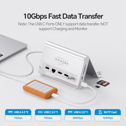 USB C Docking Station Dual Monitor for MacBook Pro/Air, 11-in-1 MacBook Docking Station with Stand, 2X 4K@60Hz HDMI, 100W PD, Ethernet, SD/TF, 10Gbps USB A/C for M5/M4/M3 Pro/Max - Silver - color: Silver