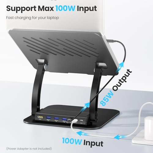 tounee Laptop Stand with Detachable USB-C Hub, 100W PD Charging, 4K@60Hz HDMI, 3 USB Ports, Ergonomic Laptop Holder Docking Station for 10-17" Laptops, MacBook & More (Black) - color: BLACK