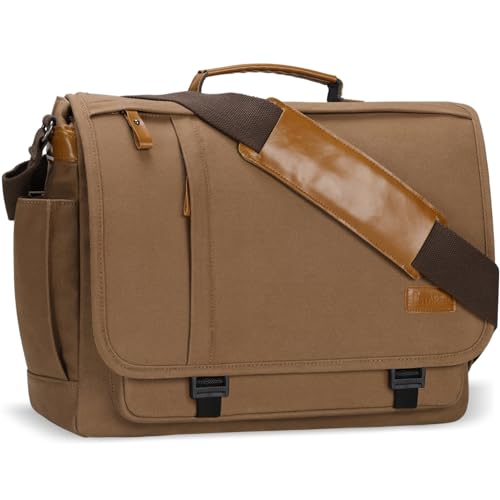 ESTARER Messenger Bag 17-17.3 Inch, Men's Computer Bag Water-resistant Canvas, Laptop Shoulder Bag for Travel Work College, Brown - color: 17-17.3" Buckle-brown