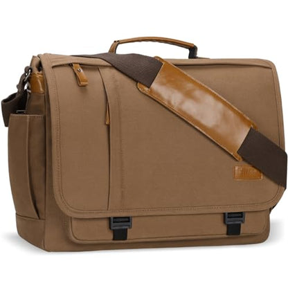ESTARER Messenger Bag 17-17.3 Inch, Men's Computer Bag Water-resistant Canvas, Laptop Shoulder Bag for Travel Work College, Brown - color: 17-17.3" Buckle-brown