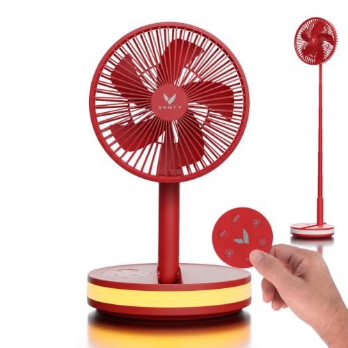 VENTY Portable Fan - Wireless Battery Operated Fan - 4 Speeds - LED Lighting - Carry Case & Remote Control - Cruise Travel - Outdoor Travel RV Power Bank With USB-C Port (Red with Case) - color: Red