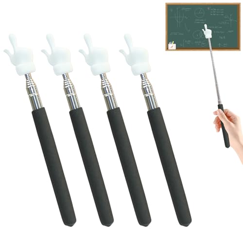 4Pcs Telescopic Teachers Pointer, Extendable Hand Pointer Finger Pointer Stick, Mini Retractable Classroom Pointer for Elementary School Kindergarten Teacher,Classroom Supplies (Black) - size: 4 PCS