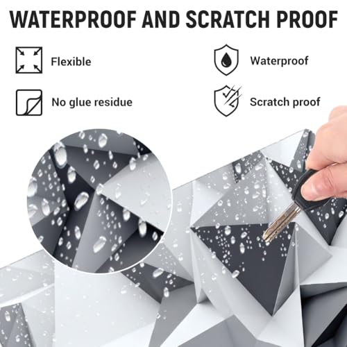 3Pcs White Geometric Laptop Skin Sticker Universal Removable Vinyl Stickers Fits for 12.1 13 14 15.6 16 Inch Waterproof Notebook Decal Cover Gift - color: white and silver