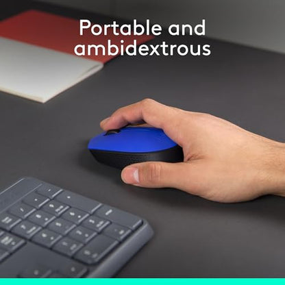 Logitech M170 Compact Ambidextrous 2.4 GHz Wireless Mouse - Blue | Ambidextrous mouse with 2.4 GHz USB-A Nano Receiver, Optical Tracking, 12-Months Battery Life, PC, Mac, Laptop compatible - color: Blue