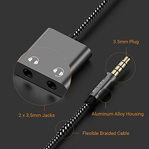 Cubilux 3.5mm Male to Dual Female Headphone Jack Splitter for Sharing Music, 2-Way 1/8” Stereo Audio Y Adapter, Compatible with MacBook iPad PC Computer Phone Laptop Tablet PS4 PS5 Xbox One/360 - color: Grey