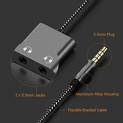 Cubilux 3.5mm Male to Dual Female Headphone Jack Splitter for Sharing Music, 2-Way 1/8” Stereo Audio Y Adapter, Compatible with MacBook iPad PC Computer Phone Laptop Tablet PS4 PS5 Xbox One/360 - color: Grey