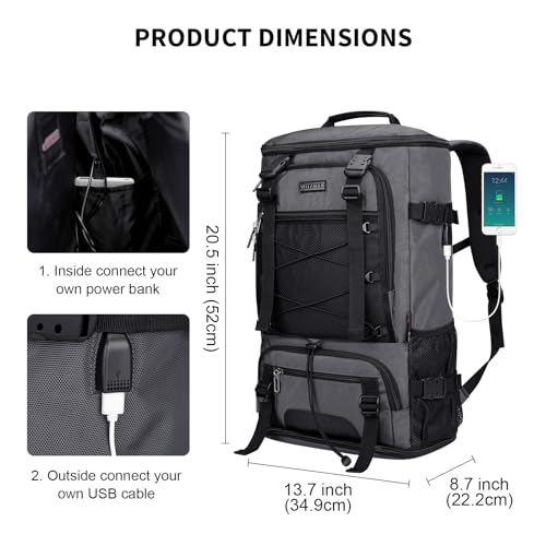 WITZMAN Travel Backpack for Men Convertible Large Carry on Bag | Large Nylon Laptop Backpack Fits 17 Inch, Airline Approved, Shoe Compartment, For Weekend Trips, Daily, B689 Silvery Grey