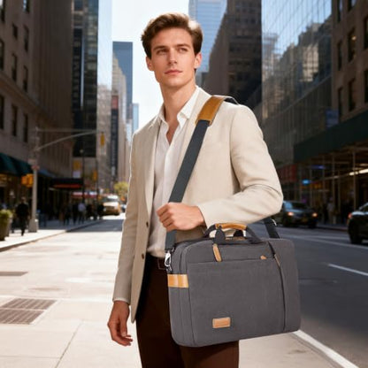 ESTARER Laptop Computer Bag for Men 3 In 1, 17-17.3 Inch Laptop Messenger Bag for Business/Work/Travel, Convertible Backpack Briefcase Water resistant Canvas Laptop Backpack (Grey) - color: Gray