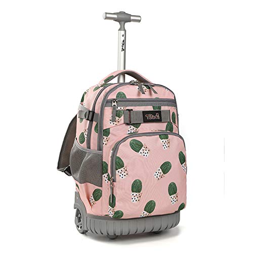 Tilami Rolling Backpack 18 inch Wheeled Backpack School College Student Travel Trip Boys and Girls - color: Cactus