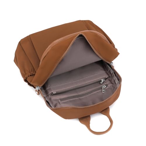Tanweibago Mini Nylon Women Backpacks,11L Small Ladies backpacks Casual Lightweight Women Shopping Travel Daypack (Light Brown) - color: Light Brown